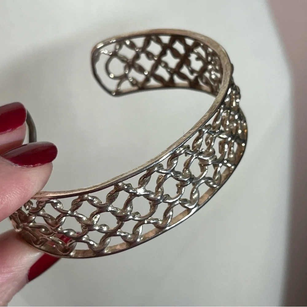 Vintage .925 sterling silver southwestern Woven Wide cuff Bracelet